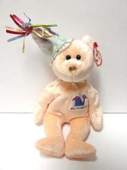 October Birthday Bear with Party Hat (2002 Series) - Beanie Baby<br>(Click on picture for details)